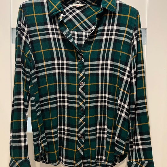 Faherty Plaid Button-Up Rayon Shirt Green Multi Women’s Small - Picture 1 of 6